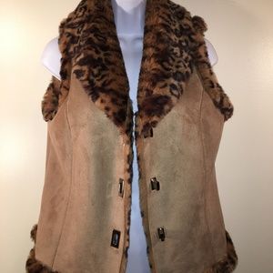 Suede and Leopard Print Fur Vest Extremely Nice M